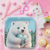 Assiettes En Carton Ours polaire mignon personnalisé dans la neige ave (Fête)
