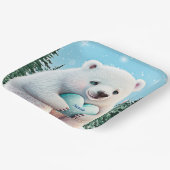 Assiettes En Carton Ours polaire mignon personnalisé dans la neige ave (Angulaire)