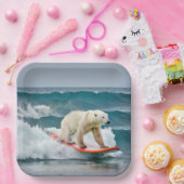 Assiettes En Carton Ours Polaire Sur Une Planche De Surf (Fête)