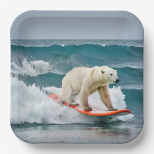 Assiettes En Carton Ours Polaire Sur Une Planche De Surf