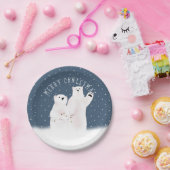 Assiettes En Carton Ours Polaires De Noël Sur Plaque Papier Étoiles (Fête)