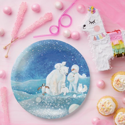 Assiettes En Carton Ours polaires, Renard polaire, Pingouin Empereur & (Fête)