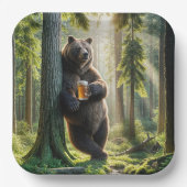 Assiettes En Carton Ours tenant une bière en forêt (Recto)