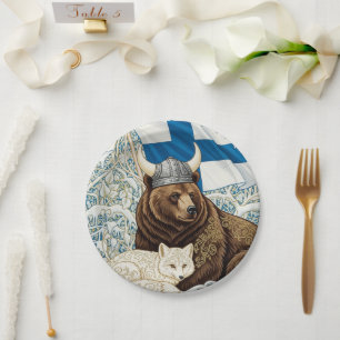 Assiettes En Carton Ours viking finlandais, renard arctique Art Nouvea