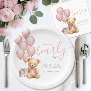 Assiettes En Carton Ourson Ballon Rose Fête Prénatale