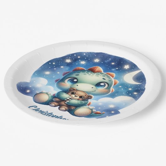 Assiettes En Carton Ourson d'étourdissement de bébé en dino à l'aquare (Angle)