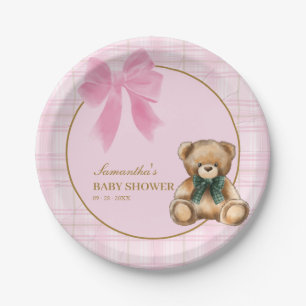 Assiettes En Carton Ourson élégant Baby Shower carreaux roses  