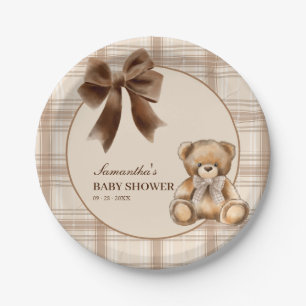 Assiettes En Carton Ourson élégant beige à carreaux Baby Shower