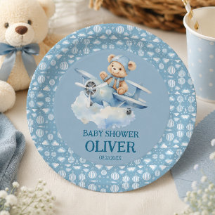 Assiettes En Carton Ourson Mignon Avion Bleu Le Temps Passe Premier 1e