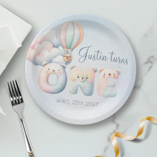 Assiettes En Carton Ourson pour le 1er anniversaire d'un bébé garçon m