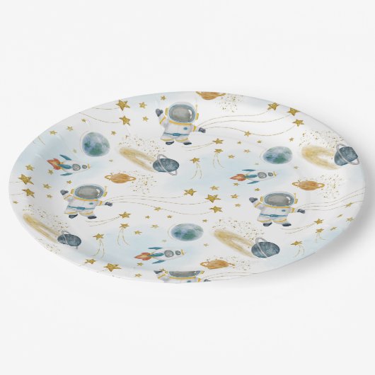 Assiettes En Carton Outer Space Astronaut Stars Pattern (Angle)