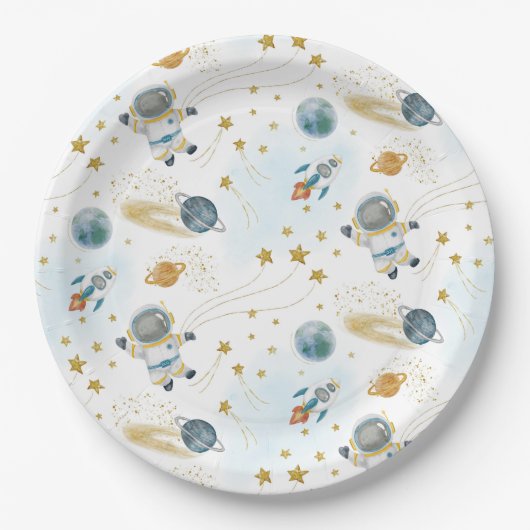 Assiettes En Carton Outer Space Astronaut Stars Pattern (Devant)