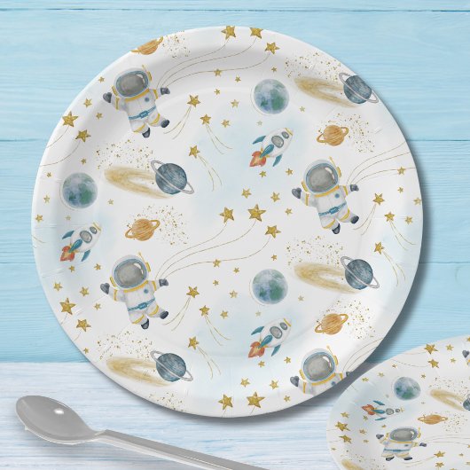 Assiettes En Carton Outer Space Astronaut Stars Pattern