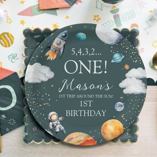Assiettes En Carton Outer Space Rocket 1st Birthday