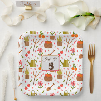 Assiettes En Carton Outils de jardinage mignon et Plante Motif sans co