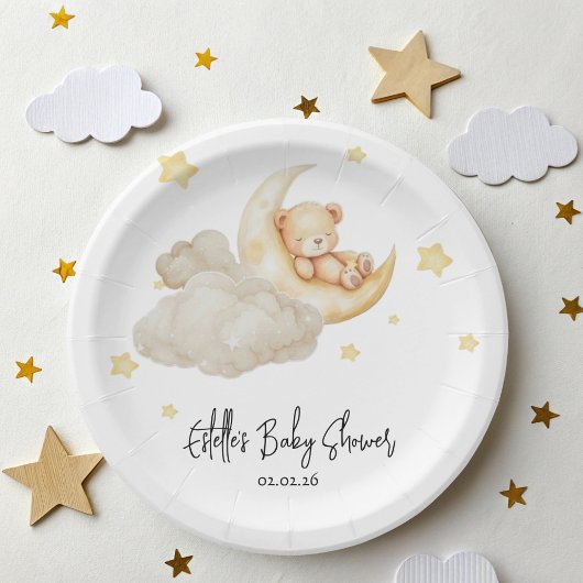 Assiettes En Carton Over The Moon Teddy Bear Baby Shower