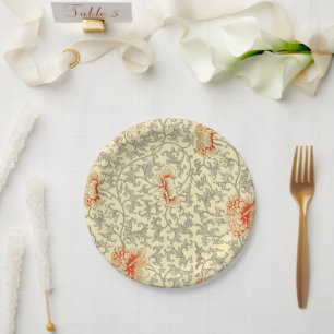 Assiettes En Carton Owen Jones Motif Ancien : Fleurs de Corail Gris