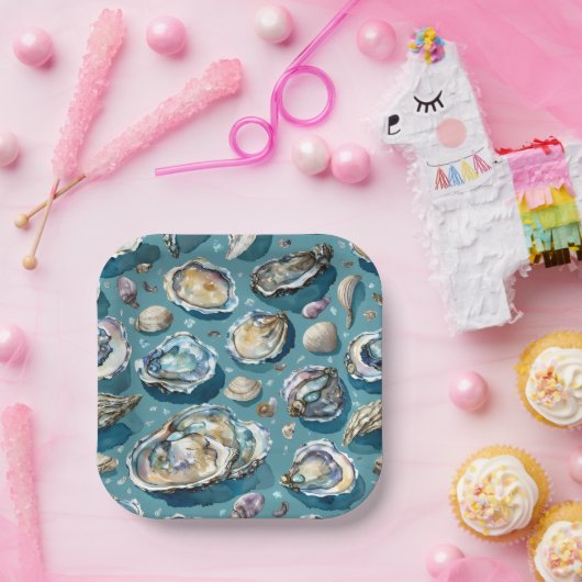Assiettes En Carton Oysters Clams Motif (Fête)