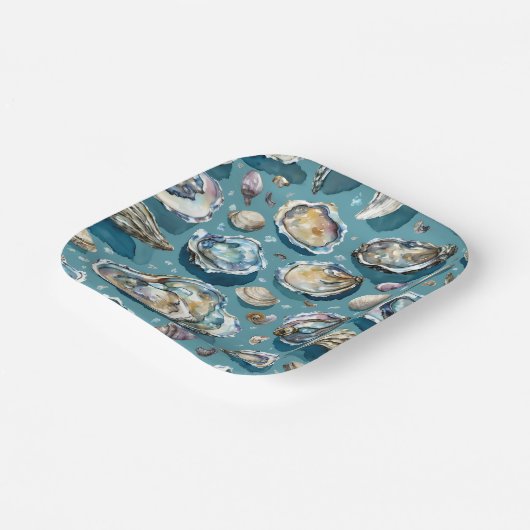 Assiettes En Carton Oysters Clams Motif (Angulaire)