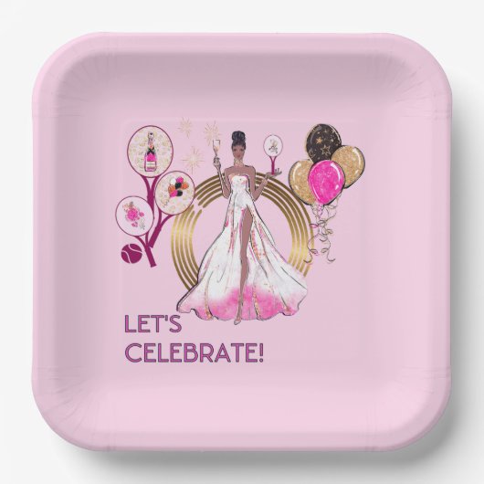 ASSIETTES EN CARTON PADEL PLATE: CELEBRATION PADEL DIVA BRIGHT PINK (Recto)