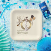 ASSIETTES EN CARTON PADEL PLATE: NEW YEAR’S PADEL DIVA – CREAM & GOLD (Fête)