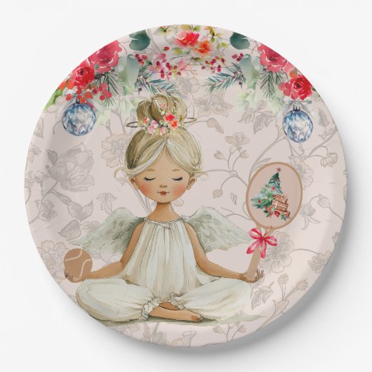 Assiettes En Carton Padel Themed Paper Plates – Christmas Angel Motif (Devant)