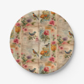 Assiettes En Carton Page de Junk Journal avec fleurs + oiseaux - (Devant)