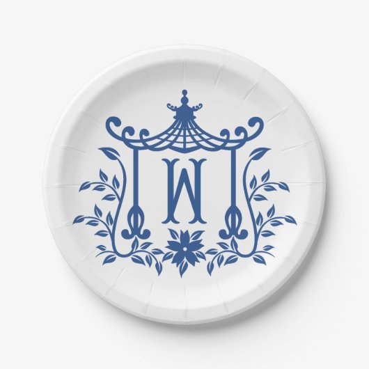 Assiettes En Carton Pagode Chic Monogramme W Plaque en papier (Devant)