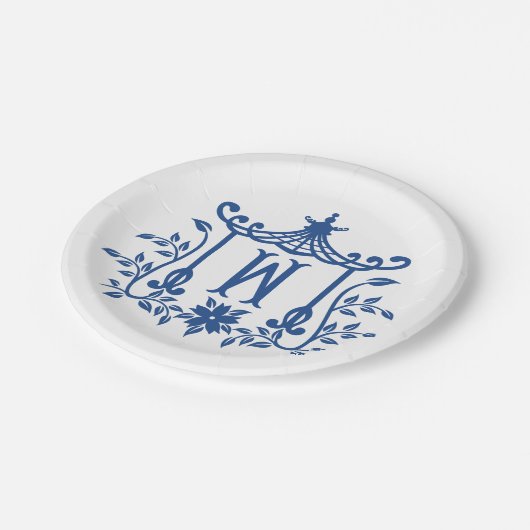 Assiettes En Carton Pagode Chic Monogramme W Plaque en papier (Angle)