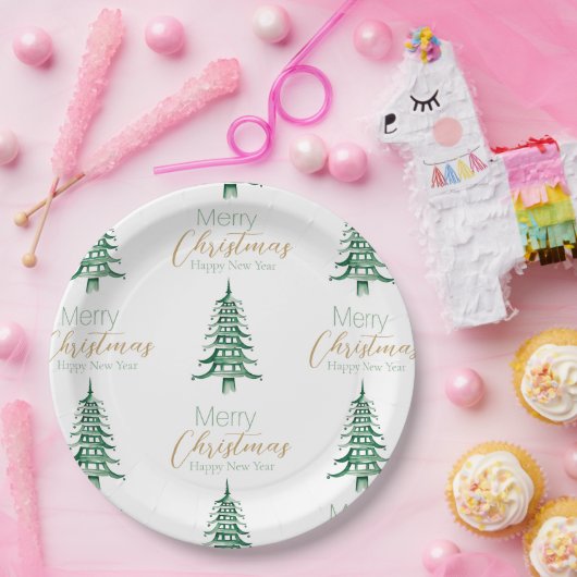 Assiettes En Carton Pagode verte Arbre de Noël Plaque de papier Motif (Fête)
