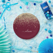 Assiettes En Carton Paillettes dorées et Bourgogne Monogramme Glamour  (Fête)