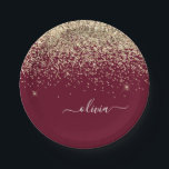 Assiettes En Carton Paillettes dorées et Bourgogne Monogramme Glamour<br><div class="desc">Assiettes de fête à monogramme pailletées or et bourgogne. C'est le cadeau idéal pour un anniversaire sweet 16, un mariage, une douche de mariée, un anniversaire de mariage, une baby shower ou une soirée d'enterrement de vie de jeune fille pour quelqu'un qui aime le luxe glamour et les styles chics....</div>