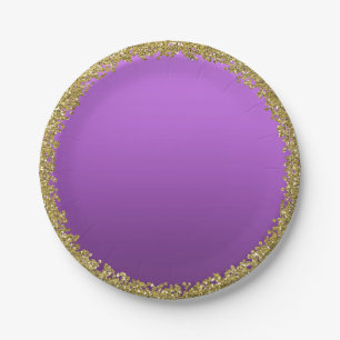 Assiettes En Carton Paillettes dorées plongées dans le violet Glamour 