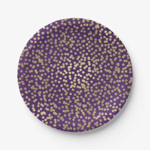 Assiettes En Carton Paillettes élégantes violettes et dorées