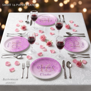 Assiettes En Carton Paillettes roses, 16 paillettes, anniversaire Swee
