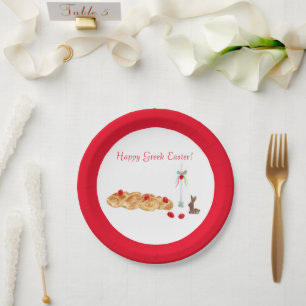 Assiettes En Carton Pain de Pâques grec heureux aquarelle avec lapin