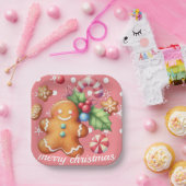 Assiettes En Carton Pain d'épices Noël Peppermenthe bleu Nom rose (Fête)