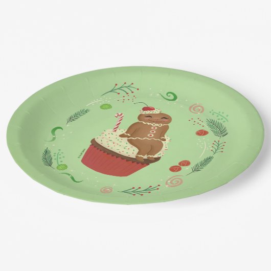 Assiettes En Carton Pain d'épices vert homme (Angle)