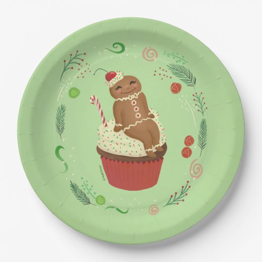 Assiettes En Carton Pain d'épices vert homme (Devant)