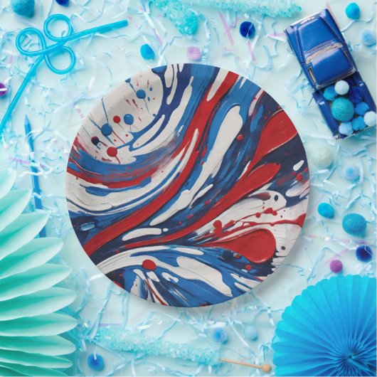 Assiettes En Carton Paint Rouge Blanc Et Bleu Pour Swirl (Fête)