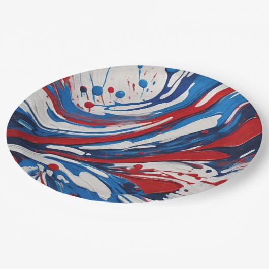 Assiettes En Carton Paint Rouge Blanc Et Bleu Pour Swirl (Angle)