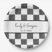 Assiettes En Carton Painted Black Checkerboard Pattern Wedding (Devant)