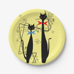Assiettes En Carton Paire de chat Cool moderne de l'ère rétro atomiq