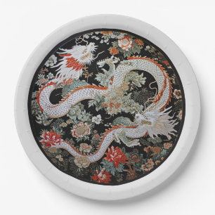Assiettes En Carton Paire de dragons blancs asiatiques