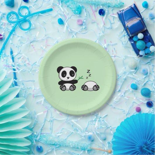 Assiettes En Carton Paire de mignons petits pandas sur vert (Fête)