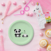 Assiettes En Carton Paire de mignons petits pandas sur vert (Fête)