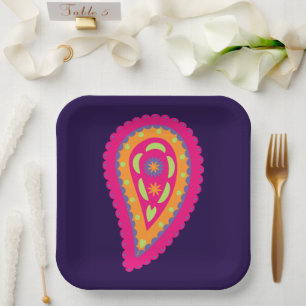 Assiettes En Carton Paisley coloré