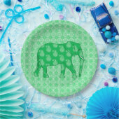 Assiettes En Carton Paisley éléphant - Jade vert et blanc (Fête)