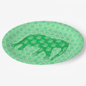 Assiettes En Carton Paisley éléphant - Jade vert et blanc (Angle)