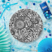 Assiettes En Carton Paisley floral noir (Fête)